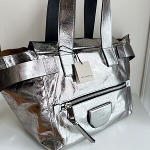 AllSaints Perez Leather silver shoulder bag zip tote